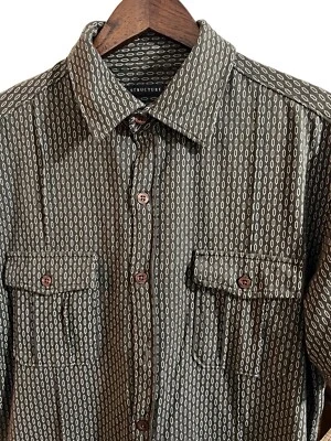 Structure  Men’s Medium Olive Green Print Button Up Knit Short Sleeve Shirt - Image 1 of 4