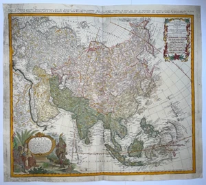 ASIA 1744 HOMANN HEIRS & HAAS LARGE ANTIQUE ENGRAVED MAP 18TH CENTURY - Picture 1 of 15