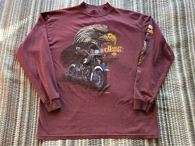 Винтажный Harley Davidson страны длинным рукавом двойной орел графический Fun Wear США большой - Изображение 1 из 4