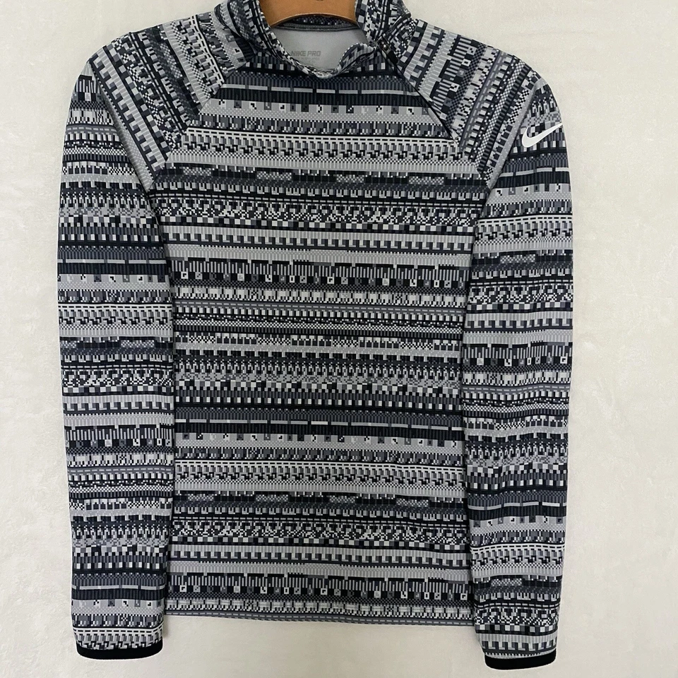 Nike Pro Hyperwarm Flash Pixel Striped Mid layer Shirt 678673-065 Girls Large L - Image 1 of 4
