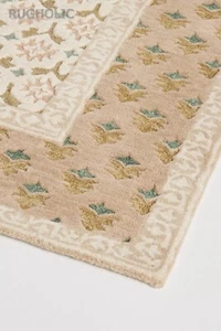 Luxurious Hand Tufted Woolen Area Rug ANTHRO LIRRA BEIGE Carpet for Living Room - Picture 1 of 4