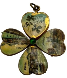 Antique Enamel Souvenir Naples Italy Napoli Travel 4 Leaf Clover Opening Charm - Picture 1 of 15