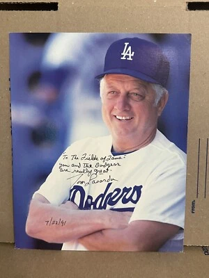 MLB Los Angeles Dodgers Tommy Lasorda Signed 8x10 Photo 7/22/91 (No COA) - Image 1 of 4