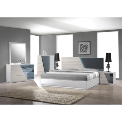 Juego de Muebles de Dormitorio Modernos 5 Piezas Cal King Size, Gris Cebra y Espejo Ahumado Foto 1 de 4
