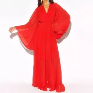 NWT Meghan LA Fabulous Sunset Maxi Dress Cherry Red Large Flowy Boho Long Sleeve - Picture 1 of 7