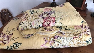 French Country Queen wendbare gelbe Blumen Karo Decke Quilt & Shams - Bild 1 von 14
