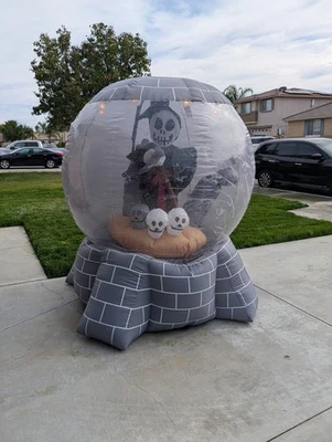 6' Gemmy Halloween Whirlwind Globe Airblown Inflatable Skulls Grim Reaper Blowup - Image 1 of 4
