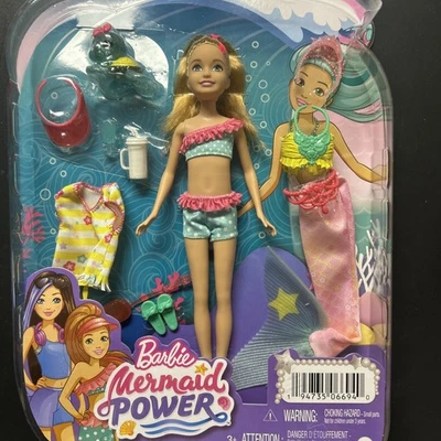 芭比船长美人鱼力量娃娃 带金发/和配件 全新 — 第 1/4 张图片