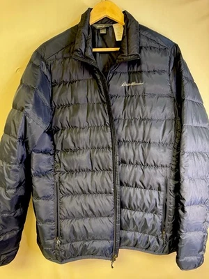 Chaqueta acolchada de plumón Eddie Bauer para hombre L azul marino 650 relleno ligera cálida Foto 1 de 4