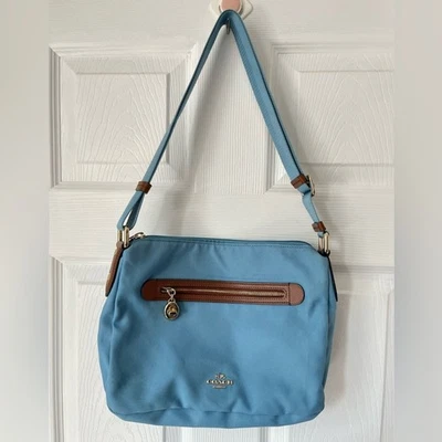 Сумка через плечо Coach Sawyer холщовая сине-коричневая отделка кожа F37239 - Изображение 1 из 4