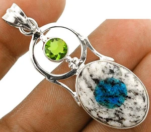 Natural K2 Granite with Azurite 925 Solid Sterling Silver Pendant - Picture 1 of 1