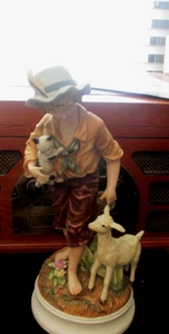 Vtg 12" Boy with Cat Kitten Sheep Goat Statue Sculpture Figurine Andrea by Sadek - Picture 1 of 5