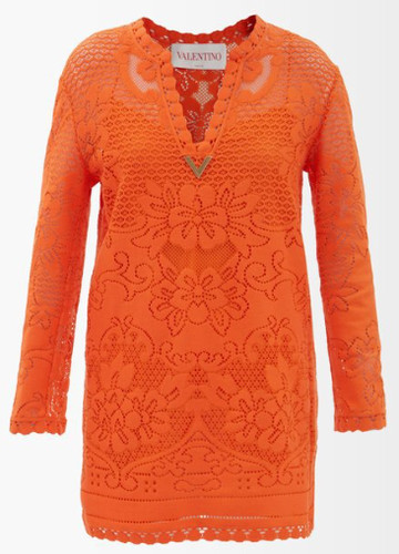 Abito in pizzo VALENTINO Peonies con logo a V misto cotone TAGLIA 40 = USA S M NUOVO CON ETICHETTE RT $3 8K