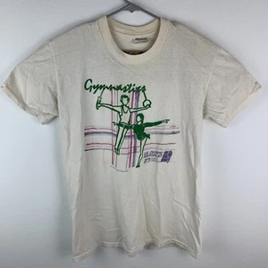 Vintage 1987 Gymnastics Shirt Short Sleeve Single Stitch Beige Adult Large USA - Picture 1 of 9