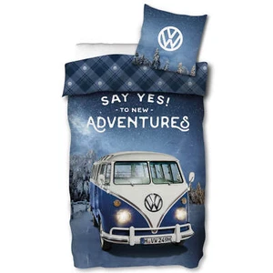 Bettwäsche Oldtimer Van Skybrands Volkswagen VW Winter Bulli T1 Blau Biber - Bild 1 von 7