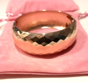 BIG 14K GOLD & STS SHINY HINGED BANGLE BRACELET + BONUS SZ 6-7.5 IN NO BEND - Picture 1 of 1