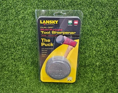 Lansky Puck Sharpener Dual-Grit Carbide Stone For Mowers Machetes Garden Tools