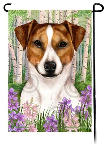Frühlingsblumen Gartenfahne - unbeschnitten rot-weiß Ratte Terrier - Bild 1 von 1