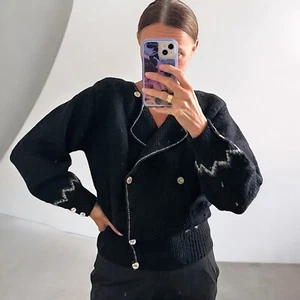 Maglione cardigan Talbots vintage 100% lana M nero retrò Cottagecore Old Money - Foto 1 di 15