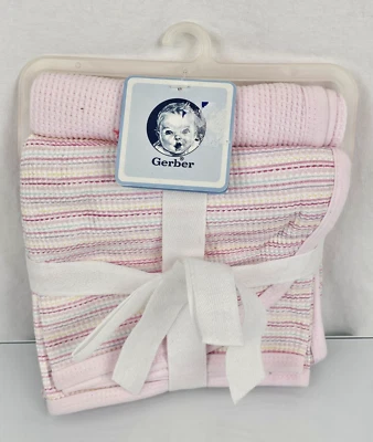 Manta de seguridad vintage Gerber bebé niña Loveys lisa rosa a rayas térmica Foto 1 de 3