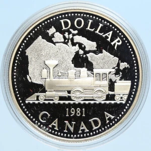 1981 CANADA UK Queen Elizabeth II Railway Train PROOF Silver Dollar Coin i98650 - Picture 1 of 3