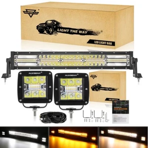AUXBEAM 22" LED Light Bar + 2x 3" Pods 6 Modes Amber White Offroad Driving Light - Picture 1 of 12