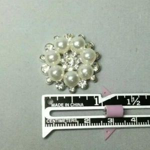 Round Pearl Rhinestone Silver Decorative Button Embellishment 10 pk - Picture 1 of 3