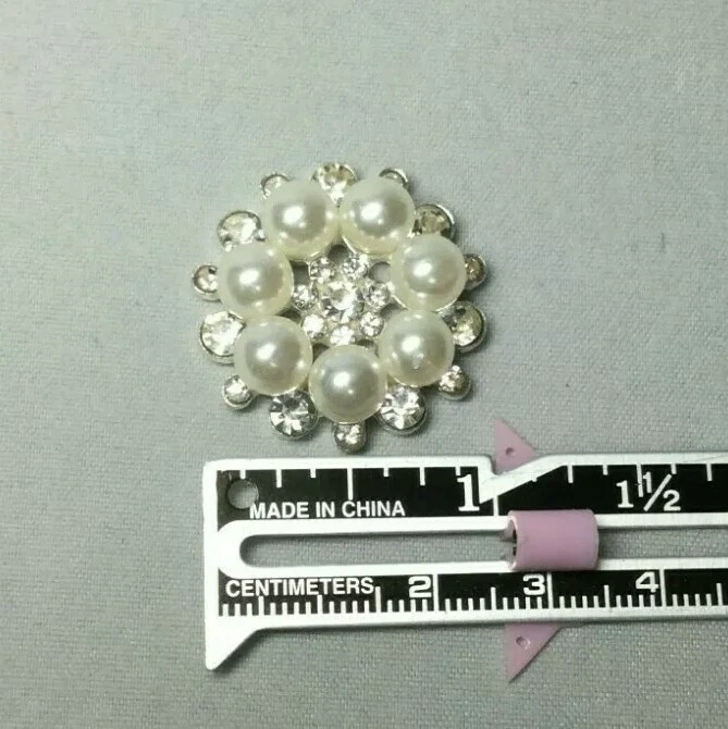 Round Pearl Rhinestone Silver Decorative Button Embellishment 10 pk - Image 1 of 3