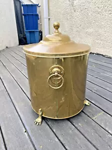 GROSSE ANTIKE ART DECO MESSING LÖWENTATZE FÜSSE DECKEL KOHLE BOX AUFBEWAHRUNGSEIMER MÜLLEIMER - Bild 1 von 16