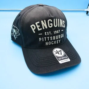 '47 Brand Pittsburgh Penguins Hat Mens Black Faded Snapback Farmer Hockey New - Picture 1 of 8