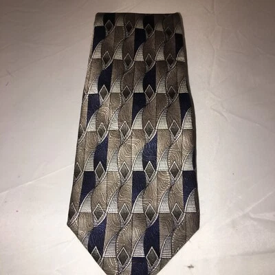 Pierre Cardin 100% Silk Black White Gray Geometric Tie A24 - Image 1 of 3