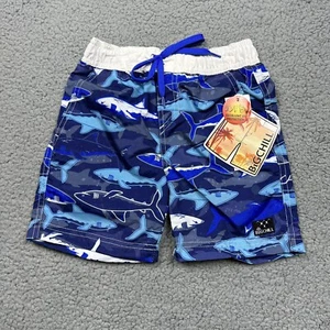 Big Chill Swim Trunks Boys 4 Mesh Lining Drawstring UPF 50 Blue Sharks Surf - Picture 1 of 10