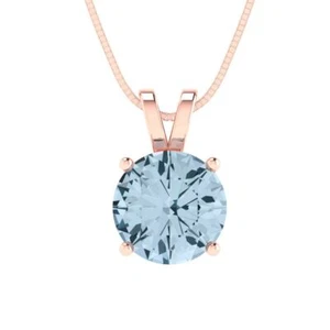 1.5ct Round Cut Solitaire Natural Sky Blue Topaz Rose Gold Pendant 16" Chain - Photo 1 sur 11