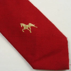 Vintage Smith Logsdon Red Mens Neck Tie Embroidered Horse 56x3 Polo Racing Pony - Picture 1 of 6