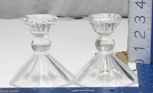 Pair of 24% Lead Crystal Candle Holders Octagon Shape Base Vintage Shannon USA - Picture 1 of 9