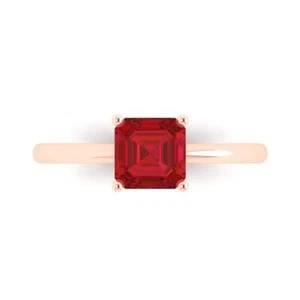 1Ct Asscher Simulated Pink Tourmaline Solitaire Cocktail Ring, 14K Rose Gold - Picture 1 of 11