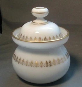 Antique 19th century English Bristol Glass Opaline Sugar Bowl Gilt Vanity Jar - Picture 1 of 6