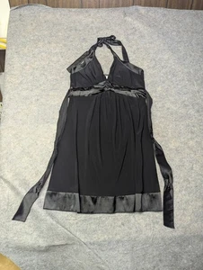 Vestido Halter Tabú Vintage Y2K XL Negro Borde Satinado Hecho en EE. UU. - Imagen 1 de 8