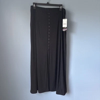 Nova Saia Feminina BRIGGS Preta XL Botão Falso Frente e Fenda Elástica Cintura 36”  - Imagem 1 de 4