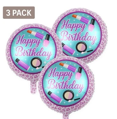 Happy Birthday Makeup Foil Balloon Party Decor Pink Teal Girls balloons - Image 1 of 4