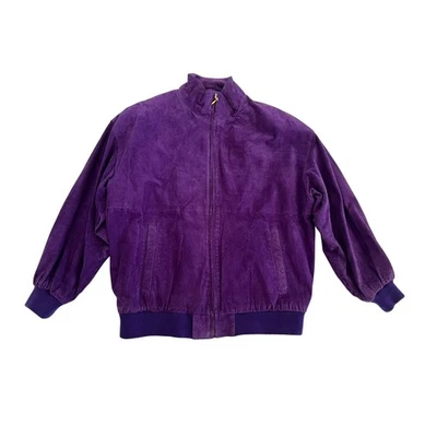 Vintage Pelle New York Milano Purple Suede Retro Bomber Jacket Womens Size Large - Image 1 of 4