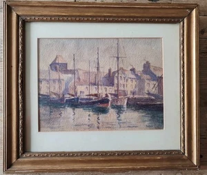 Beatrice Annie Fairless 1883 - 1943 Listed Manx Artist Harbour View Watercolour - Picture 1 of 16