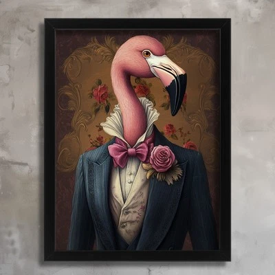 Dapper Flamingo In A Suit Vintage Aristocrat Animal Portrait Flamingo Wall Art - Image 1 of 2