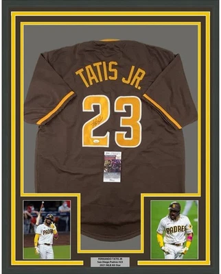FRAMED Autographed/Signed FERNANDO TATIS JR. 33x42 Brown Jersey JSA COA - Image 1 of 2