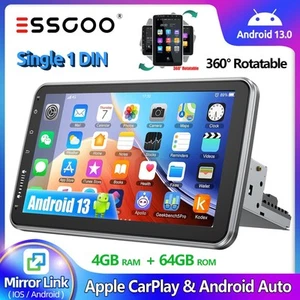 4+64G Rotatable 10.1" Single 1Din Android 13 Car Stereo FM Radio GPS iOS Carplay - Picture 1 of 15