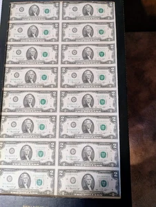 1976 $2 FRN D Stars Uncut Sheet Of 16 Cleveland - Picture 1 of 2