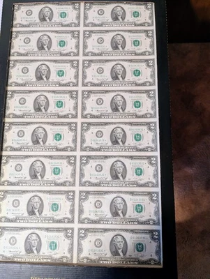 1976 $2 FRN D Stars Uncut Sheet Of 16 Cleveland - Image 1 of 2