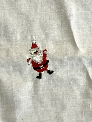 Cortina de Ducha Navidad Blanca Bordada Mezcla Algodón Santa HoHo Verde Rojo Foto 1 de 4