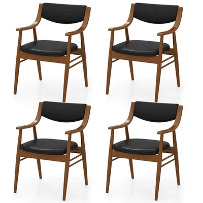 PU Leather Dining Chair Set of 4 w/Padded Seat & Back Armrests Rubber Wood Frame - Image 1 of 4