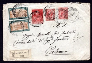 ITALY 1925 NAPOLI REGISTERED COVER TO PALERMO FRANKED TWO SCOTT #B20 BOTH IMPERF - Picture 1 of 2